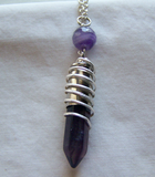 Purple Banded Fluorite Wire Wrapped Silver Bullet Pendant