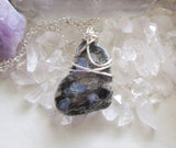 Que Sera Natural Llanite Stone Crystal Wire Wrapped Pendant Necklace