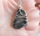 Que Sera Natural Llanite Stone Crystal Wire Wrapped Pendant Necklace