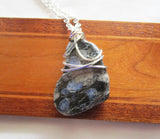 Que Sera Natural Llanite Stone Crystal Wire Wrapped Pendant Necklace