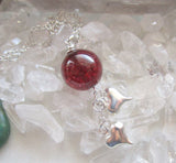 Red Mystic Quartz Crystal Ball Silver Hearts Pendant Necklace