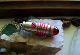 Ruby Red Glass Silver Bullet Capsule Pendant