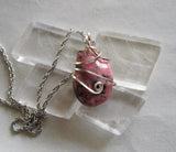 Natural Pink and Black Rhodonite Gemstone Crystal Pendant Necklace