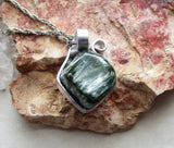 Green Seraphinite Crystal Natural Wire Wrapped Gemstone Pendant Necklace