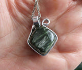 Green Seraphinite Crystal Natural Wire Wrapped Gemstone Pendant Necklace