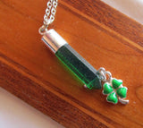 Mystic Green Quartz Crystal Shamrock Clover Pendant Necklace