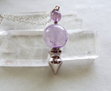 Lavender Amethyst Crystal Ball Spike Pendulum Pendant Necklace