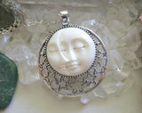 Sun and Moon Face Natural Carved Bone Pendant Necklace