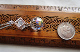 Swarovski Aurora Borealis Crystal Disco Ball Silver Cube Cage Pendant Necklace