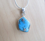 Sleeping Beauty Turquoise Gemstone Sterling Silver Moon and Star Pendant Necklace